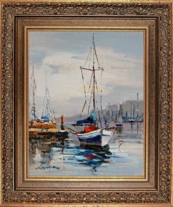 Framed Original Oil Painting, Elegant Seascape, Signed by J Norton, Morning Harbor Scene, Impressionism Oil Painting, Memorable Gift